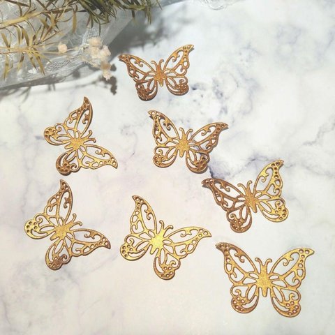 ブロンズバタフライ キラキラ ブロンズ色 蝶々 7枚 ダイカット クラフトパンチ コラージュ 素材