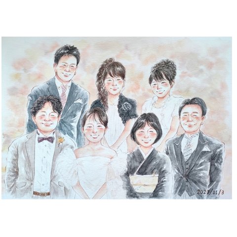 ウェディング 似顔絵 A4 結婚式 イラスト 子育て感謝状  水彩 ウェルカムボード 記念日 両親贈呈品