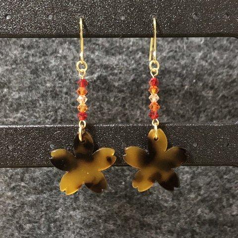 ピアス ハンドメイド 桜 べっこう ゴールド