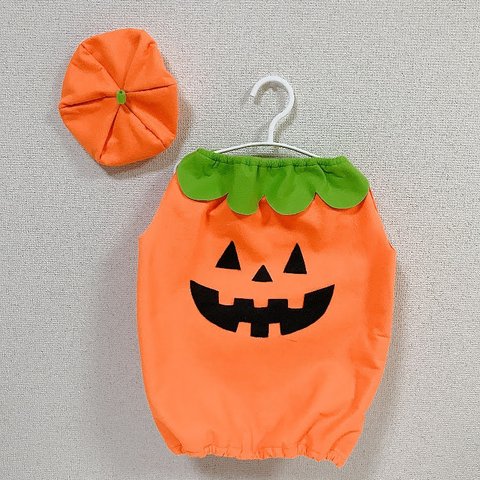 【Halloween＊costume】かぼちゃのコスチューム　ベレー帽とかぼちゃチュニック（ワンピース）