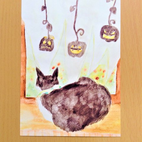 「猫の団らん」ポストカード　　イラスト　ポストカード