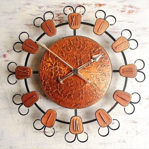 ドイツ製 アイアンｘコパー 壁時計 電池式 壁掛け時計 鋳物 赤銅 ウォールクロック ヴィンテージ アンティーク_231115