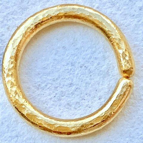 K24 純金 solid gold 2mm線径 15mm直径 槌目模様 付けっ放しピアス 又はイヤーカフ