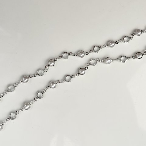 ◎1月新作◎【1pcs(20cm)silver #52-21】perl×clear  design chain/チェーン/シルバー/デザインチェーン/パールチェーン/カット販売/クリア/
