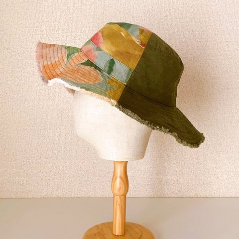 Cofyu★2Tone✲ラージブリムハット✲Khaki&Flower