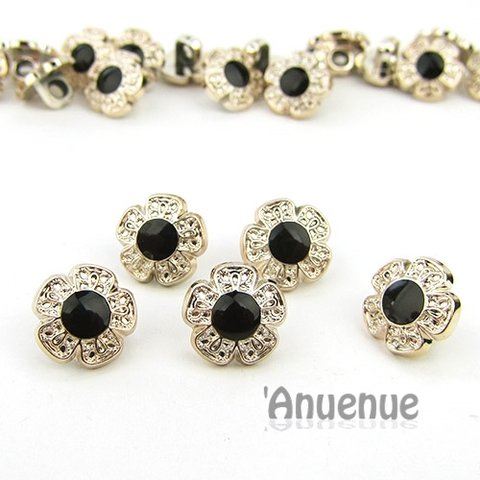 ミニシャンクボタン 12.5mm【GOLD FLOWER / BLACK】 8個