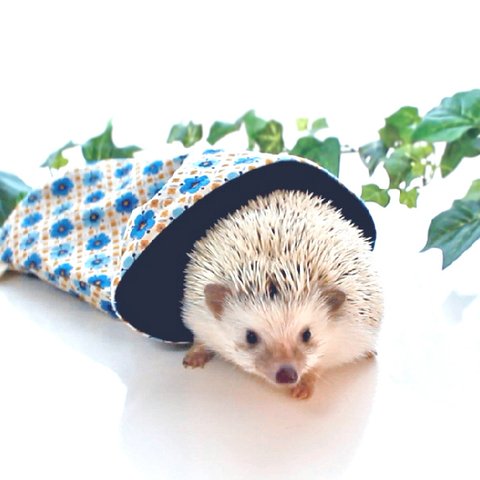 ハリネズミ用寝袋 M（夏用） 綿麻リップル×スムースニット 花小紋 / Regular Snuggle Sack for Hedgehog for Summer 