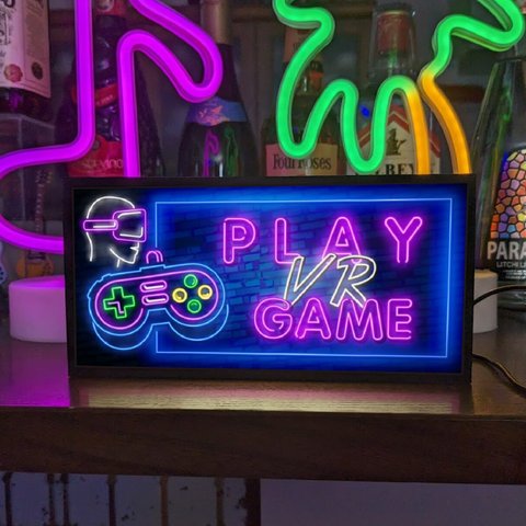 ゲーム VR バーチャル プレイ 対戦 ゲームセンター ゲームルーム ミニチュア サイン ランプ 看板 置物 雑貨 ライトBOX 電飾看板 電光看板