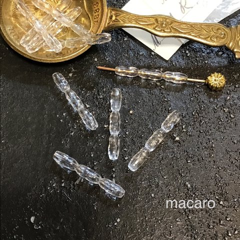  【10粒✶22×3mm】ヴィンテージ　ドイツ製アクリルパーツ✶パイプ《クリア》