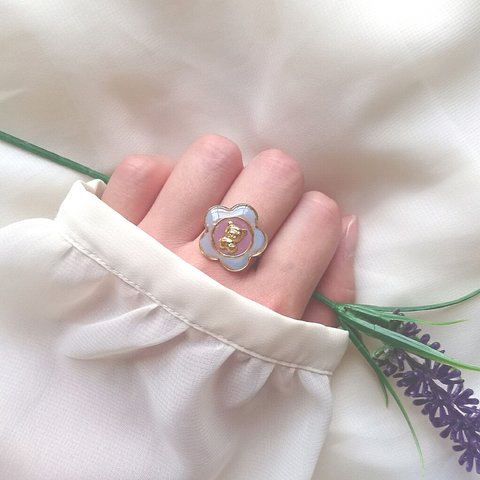 ♡再販♡ vintage bear ring くまのヴィンテージフラワーリング A (ペールブルー×パープル・一般的なフリーサイズ)