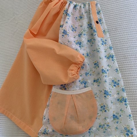 110サイズ 長袖スモック オレンジ 花柄  110-5