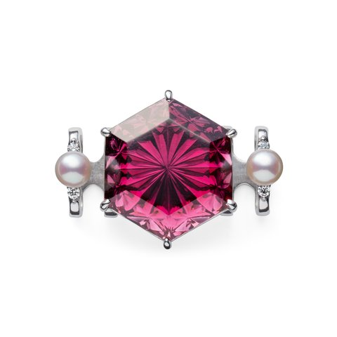 KILIKO　JEWELRY（東京切子）帯留め　六芒菊　ワインレッド