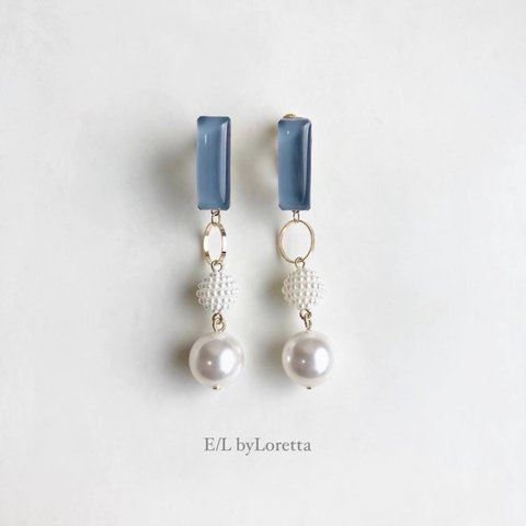 Color stick × w pearl pierce/earring(Grayish blue) [cc]