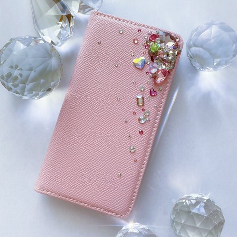 ⭐︎SALE⭐︎ iPhone13Pro手帳型ケース スワロフスキービジューデコ ピンク キラキラ ハンドメイド 1点もの 