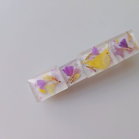 紫×黄色💜💛ドライフラワー大ぶりバレッタ