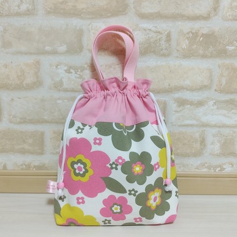 入園入学進級準備　35×30(内マチ6)　マチ付き　可愛い花柄の大きめ体操服袋　女の子　帆布　入園グッズ　入学グッズ