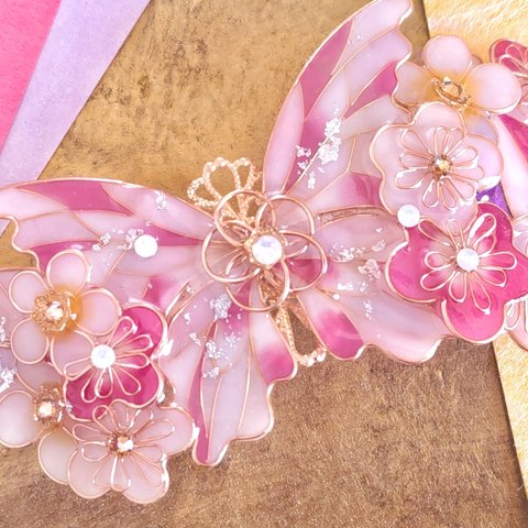 梅遊びと手まりの蝶のバレッタ（hair ornaments of butterfly〜ume&temari〜）