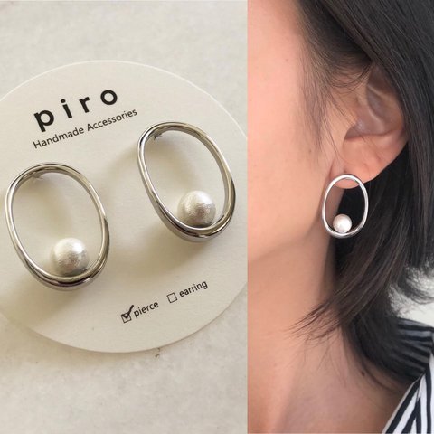 Pearl in metal (シルバー×ホワイト)ピアス/イヤリング