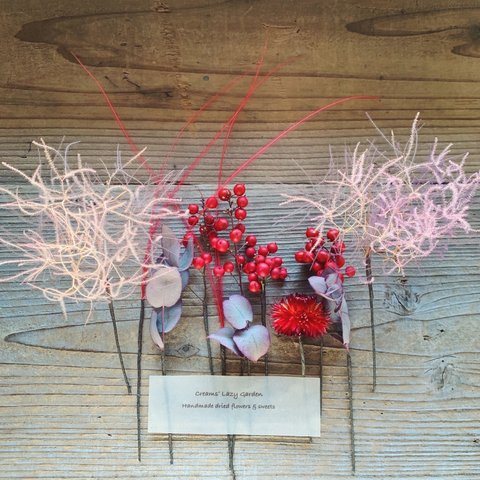 52 Dried flowers Red & smoke / ヘッドドレス  南天とスモークツリー 