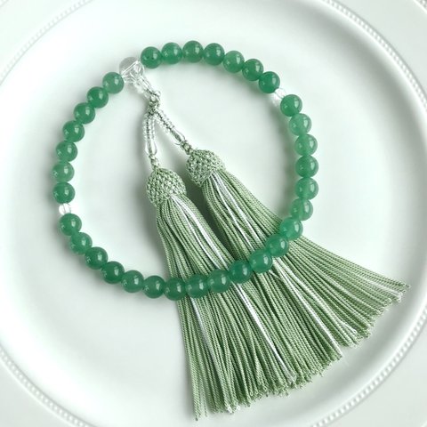 癒しのグリーンカラー　天然石グリーンアベンチュリンの略式女性用お念珠