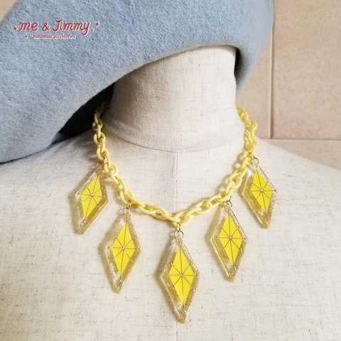 ✴50's inspired diamond shaped ＆ starburst necklace✴【Lemon×イエローチェーン】