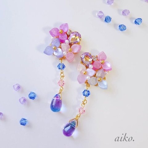 【春夏】上品 可愛く 耳元に紫陽花♡ピアスorイヤリング