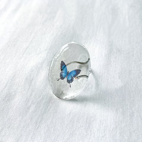 Vintage rétro Butterfly Glass Ring #2