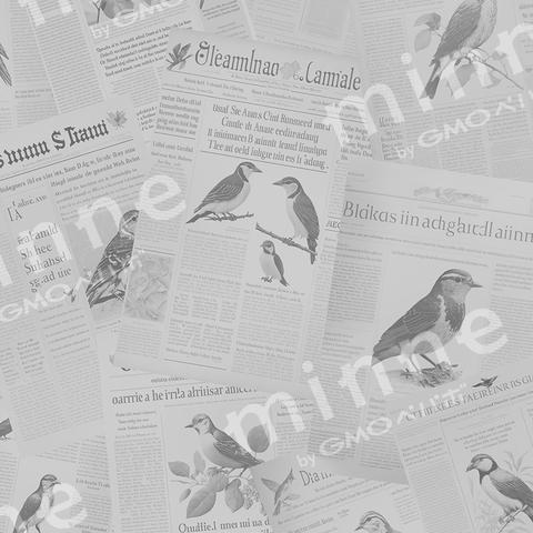 架空の英字新聞風の鳥モチーフの素材-薄いグレー★A2サイズの印刷対応・ラッピングや背景の素材に