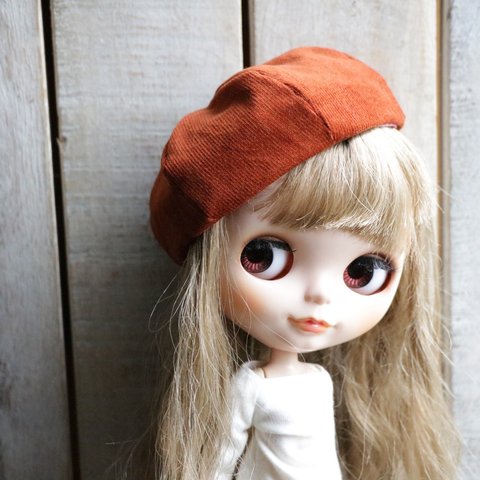 ネオブライスサイズ☆コーデュロイベレー帽☆ダークブラウン(128)