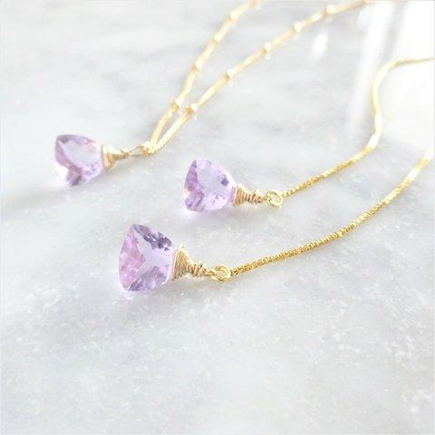 送料無料14kgf*宝石質 Pink Amethyst Triangl necklace