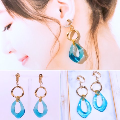 【再入荷】大ぶりクリアイヤリング＊夏アクセサリー＊大人も子供も◎親子お揃いも◎