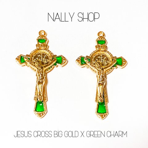 【2個】Jesus Cross Big Charm (Gold×Green)