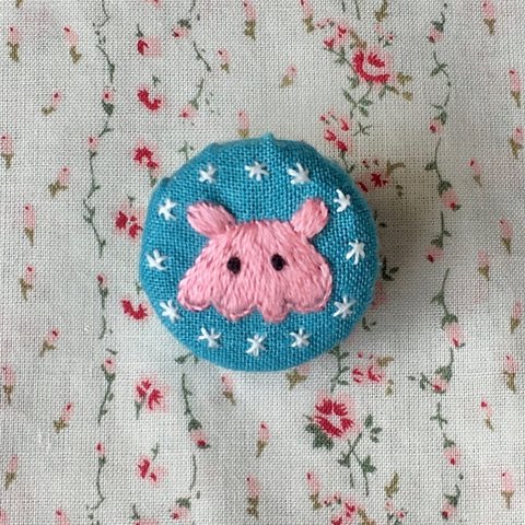 メンダコちゃんの刺繍ブローチ(ピンク×青緑)