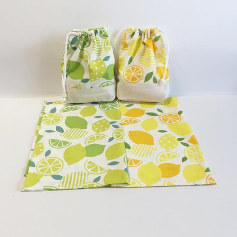 ＊Lime × Lemon さわやかな　ランチョンマットとコップ・給食袋に使える巾着のセット　