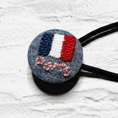 【SALE】モザイクダーニング刺繍　くるみボタン　ヘアゴム