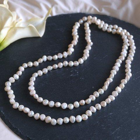 baroque pearl long necklace　バロックパールロングネックレス 白　ホワイト　2連