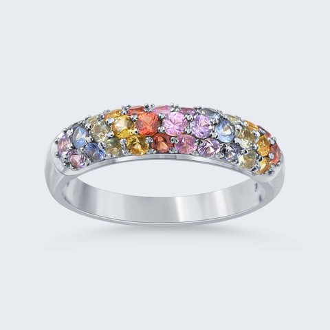 【鑑別書あり】K18WG 1.25CT マルチカラーサファイアリング