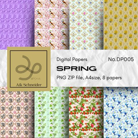Digital Paper, Spring, A4, Png, 8 papers, 春のイメージのデジタルペーパー