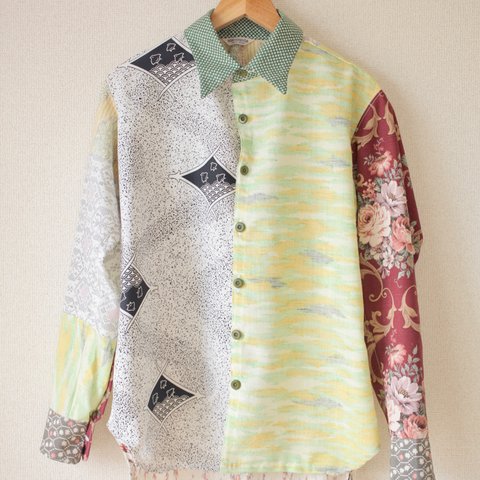 メンズ Patchwork Kimono Shirt (no.066)