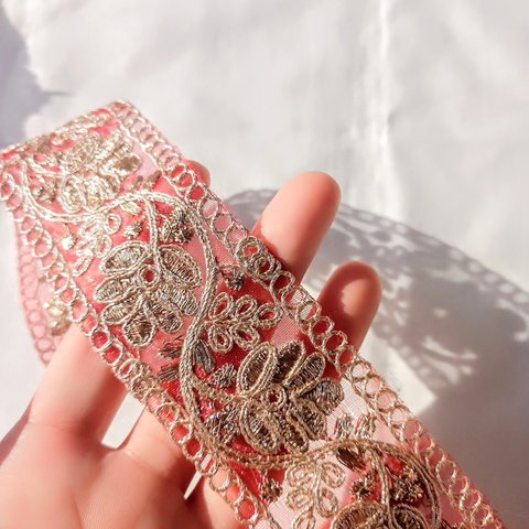 【50cm】【45mm幅】インド刺繍リボン　金糸　ゴージャス　レースリボン 手芸　ハンドメイド　アクセサリーパーツ DIY R006