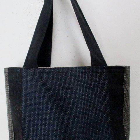 ７６５６　大島紬の着物で作った手提げ袋　#送料無料