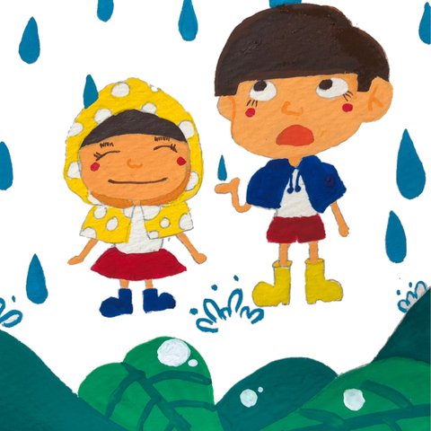 雨の子 イラスト ポストカード