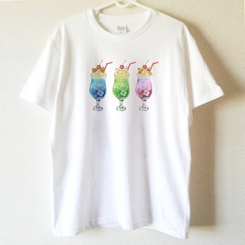 【送料無料】猫の3色クリームソーダTシャツ～子供から大人までみんなで使える13サイズ～