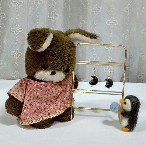 月うさぎスモーキークオーツピアス(ゴールド) Moon Rabbit Smoky Quartz Earrings