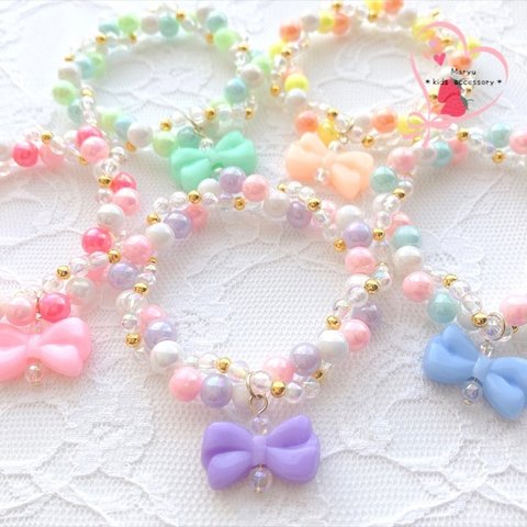 ふわふわマシュマロ🦄💓キッズブレスレット(キッズ・子供・キラキラ・パステルカラー・ブレスレット・キッズアクセサリー・キッズブレスレット・ゆめかわいい・ギフト)