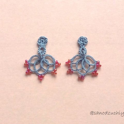 tatting lace ノンホールピアス_ビーズR