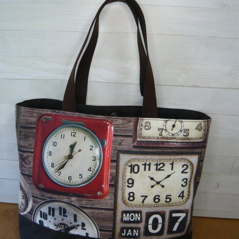 フランス生地　時計柄のトートバッグ