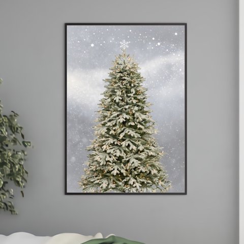 雪が積もる美しいクリスマスツリー◆◇今の季節にぴったりなインテリアポスター◇◆