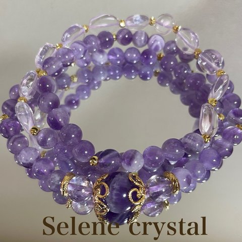 ドリームアメジスト　水晶　ブレスレット　3連　人気　Selene crystal