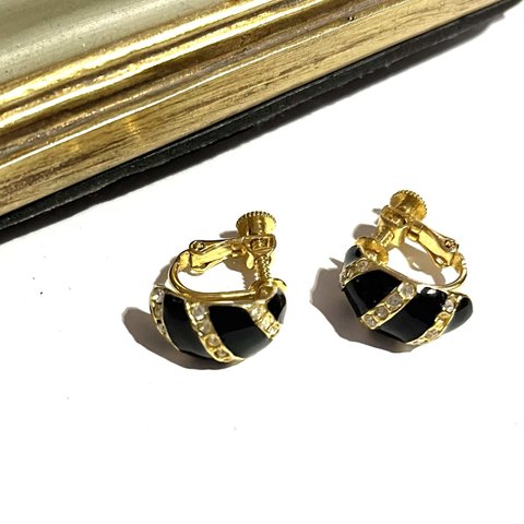 0265 90sVINTAGE EARRING  バイカラーストーンヴィンテージイヤリング　アンティーク  クラシカル　花　フラワー　大ぶり　クリップ　ナチュラル　90年代　春夏秋冬　ミニメンズギフト